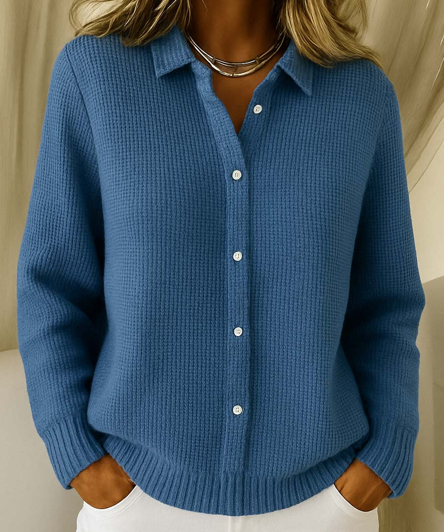Klassieke gebreide cardigan dames – kraagvest met knopen en elegante pasvorm