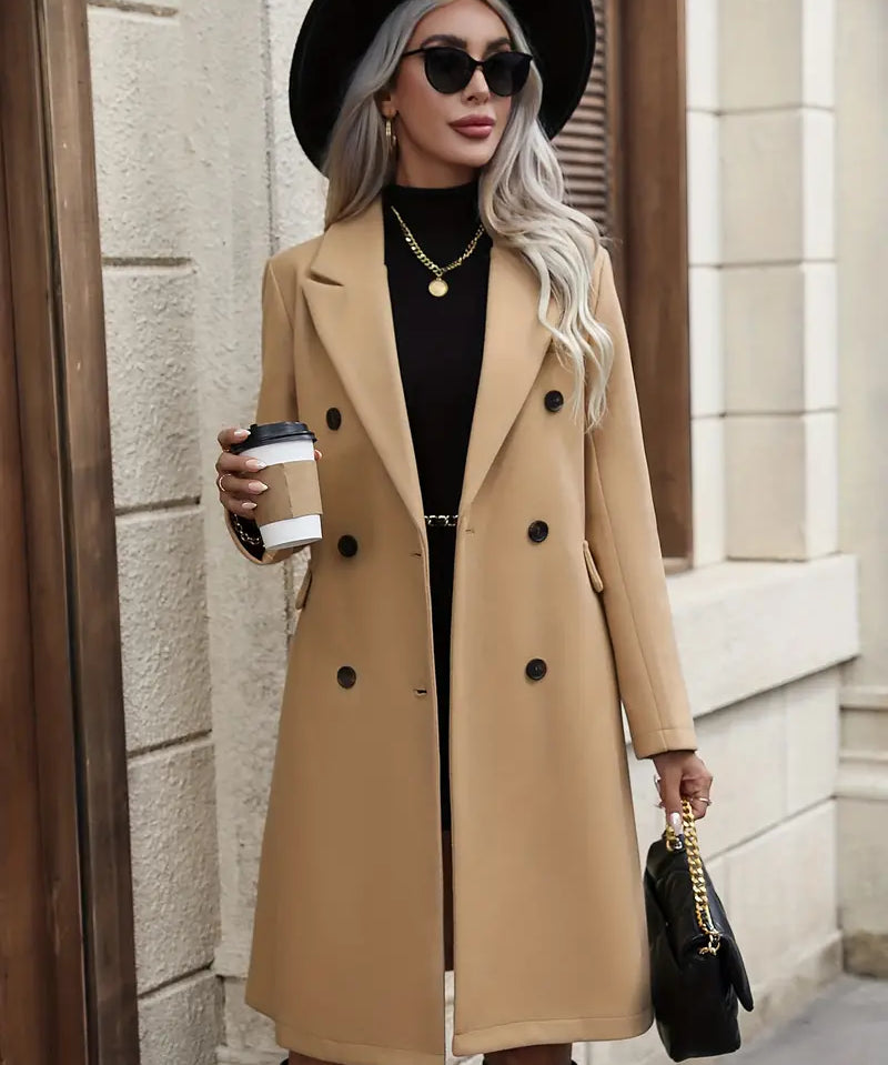 Dames Trenchcoat – Klassiek Lang Model met Dubbelrijige Sluiting & Elegante Details