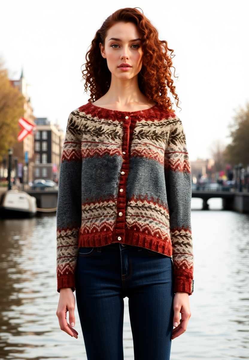 Grijze Wollen Dames Trui – Noorse Cardigan met Scandinavisch Design & Warme Stijl
