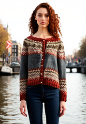 Grijze Wollen Dames Trui – Noorse Cardigan met Scandinavisch Design & Warme Stijl