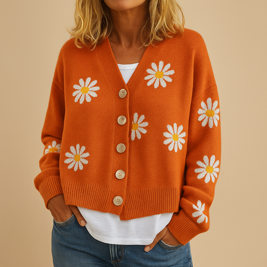 Marije Gebreid Damesvest – Vest met Bloemenpatroon en Knoopsluiting