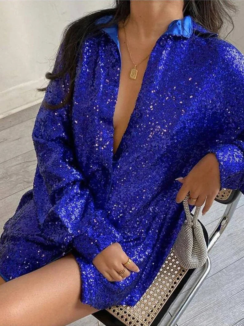 Oversized blouse dames – trendy glitter blouse met losse pasvorm | GlitteryDress