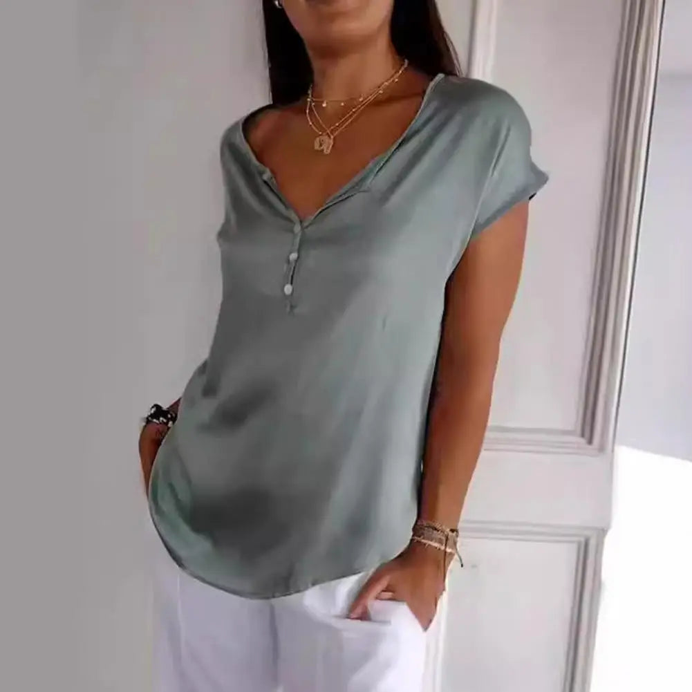 Danique Elegante Top Dames – Luchtige Zomertop met V-Hals & Luxe Chenille Stof