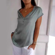Danique Elegante Top Dames – Luchtige Zomertop met V-Hals & Luxe Chenille Stof