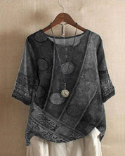 Rita Stijlvolle Top Dames – Luchtige herfst top met Kleurrijke Wijnoogstprint