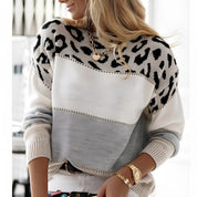 Dames sweatshirt met dierenprint & colorblock | Gebreid, relaxed fit & lange mouwen