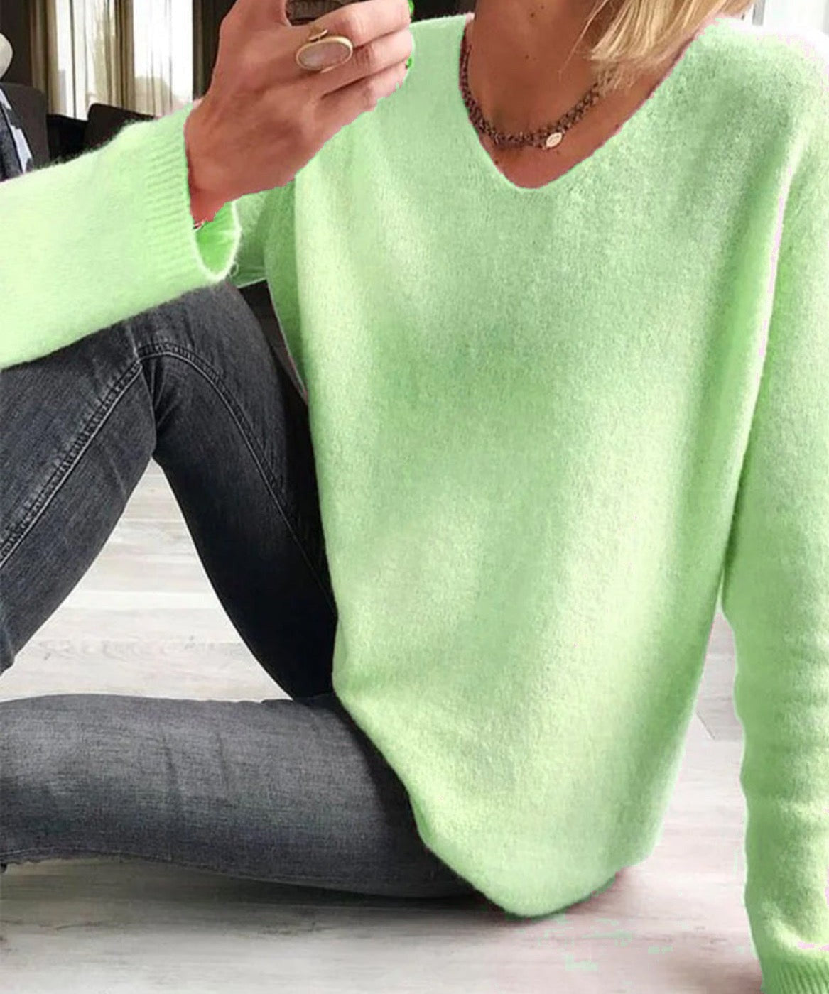 Jacobs dames trui – eenvoudige effen trui met V-hals en lange mouwen