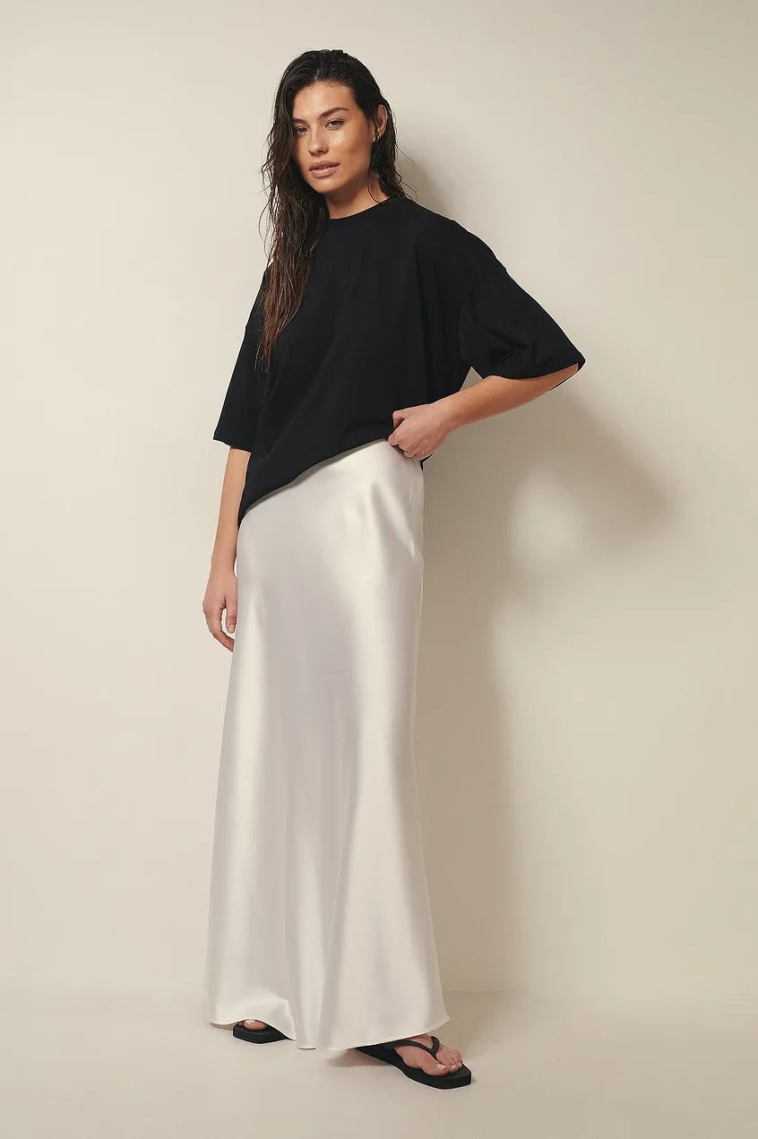 Satijnen Midi-Rok Dames – Elegante Rok met Hoge Taille en Glanzende Afwerking