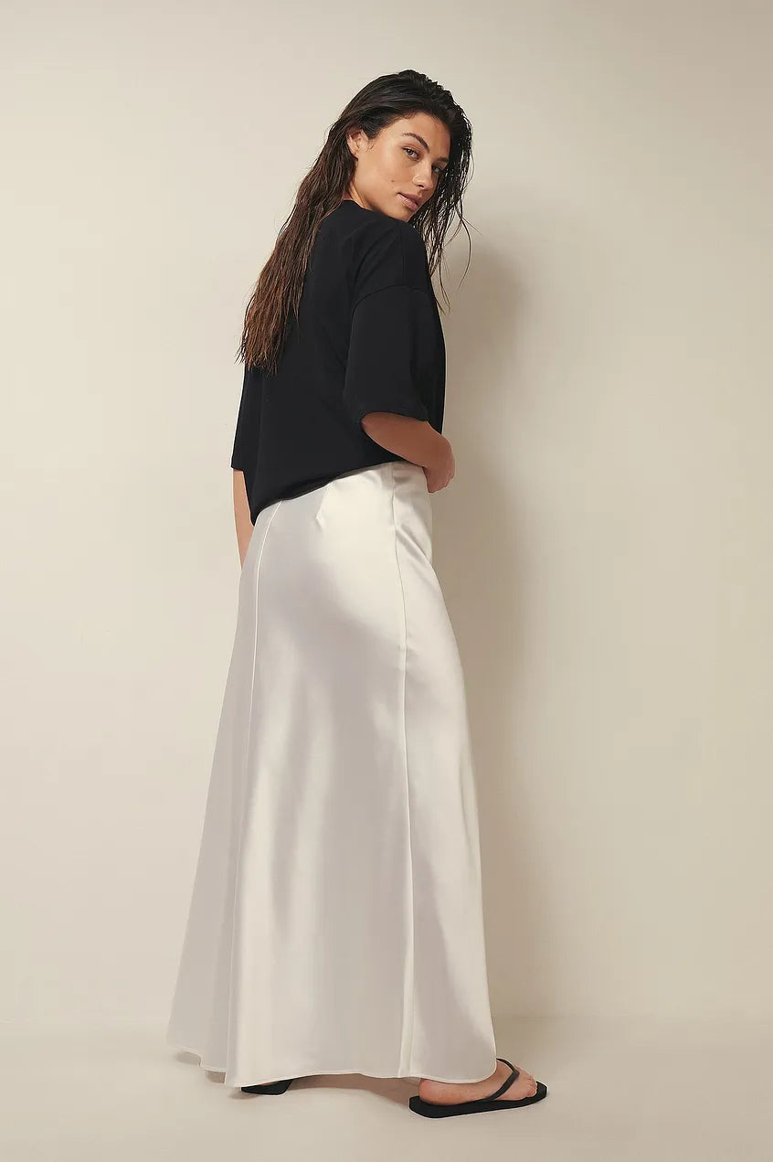 Satijnen Midi-Rok Dames – Elegante Rok met Hoge Taille en Glanzende Afwerking