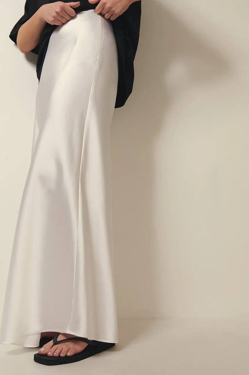 Satijnen Midi-Rok Dames – Elegante Rok met Hoge Taille en Glanzende Afwerking