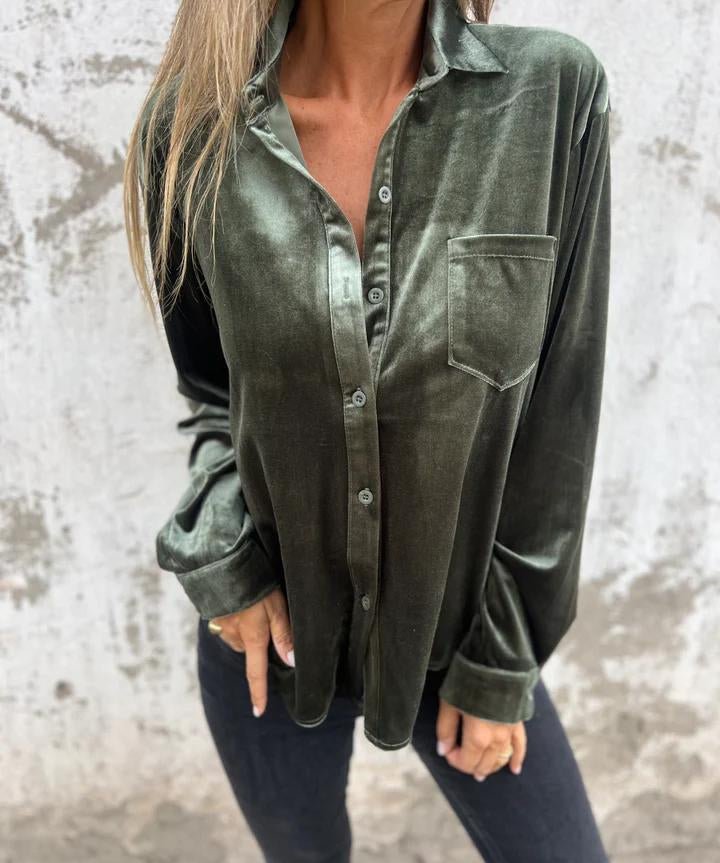 Fleur dames fluwelen overhemd – luxe blouse met zachte glans en elegante pasvorm