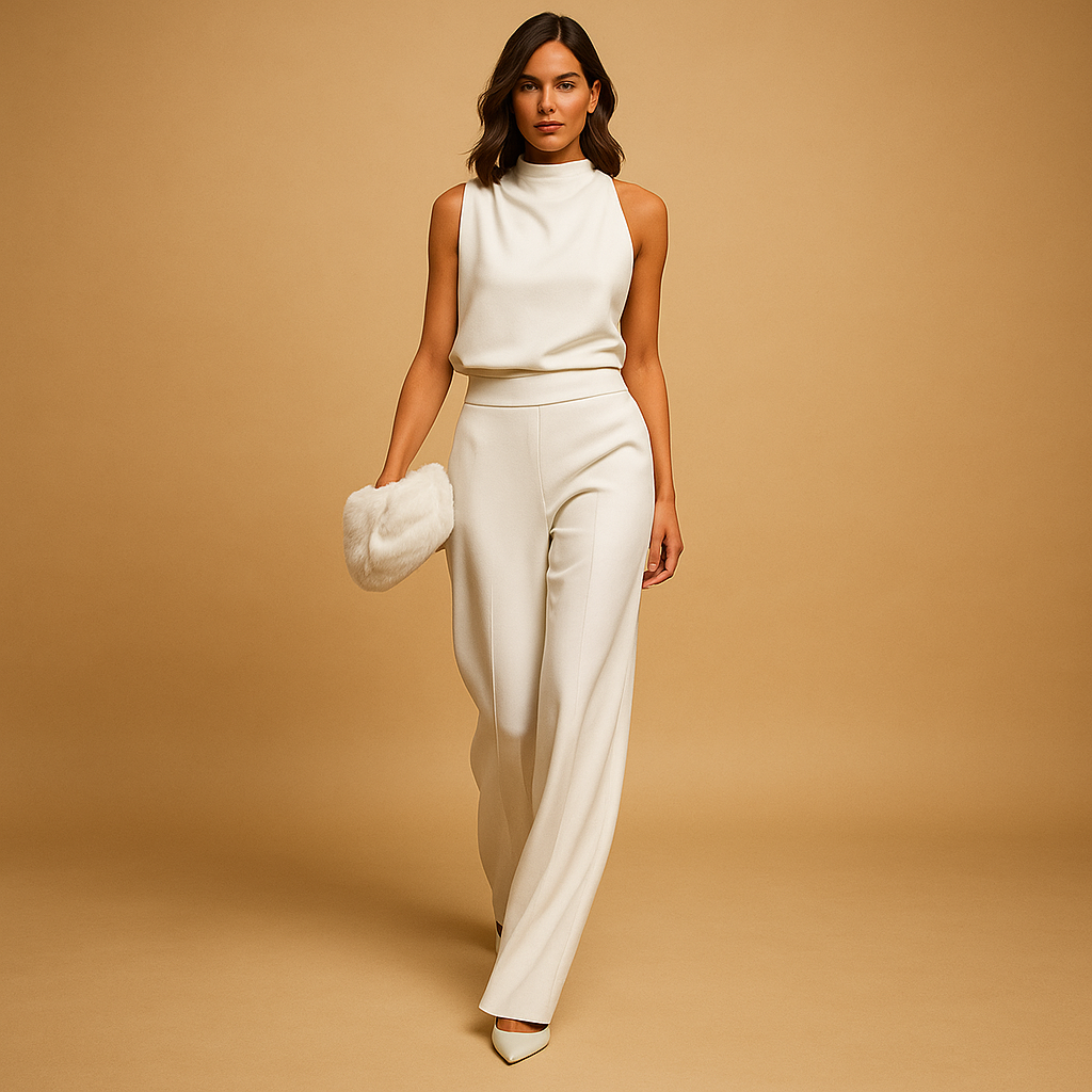 Isabelle dames jumpsuit | Chique mouwloze jumpsuit met wijde pijpen | Elegante pasvorm