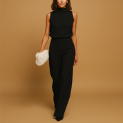 Isabelle dames jumpsuit – chique halter jumpsuit met wijde pijpen en strikdetail