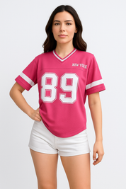 JUUD dames varsity shirt – oversized sportief T-shirt met V-hals & print