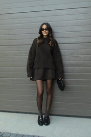 Herfst winter set dames – trui met bijpassende rok in bordeaux