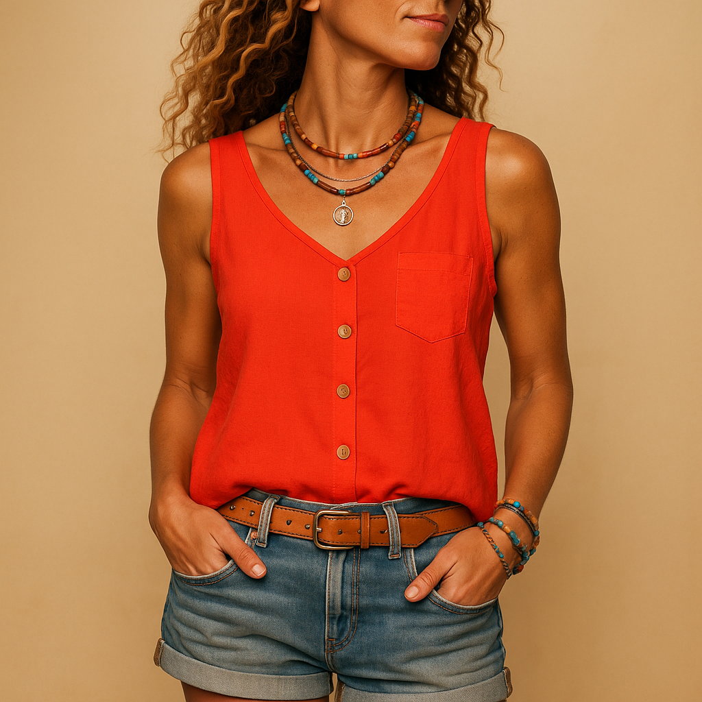 Yara dames top | Luchtige mouwloze zomertop met V-hals | Casual en veelzijdig