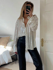 Oversized blouse dames – trendy glitter blouse met losse pasvorm | GlitteryDress