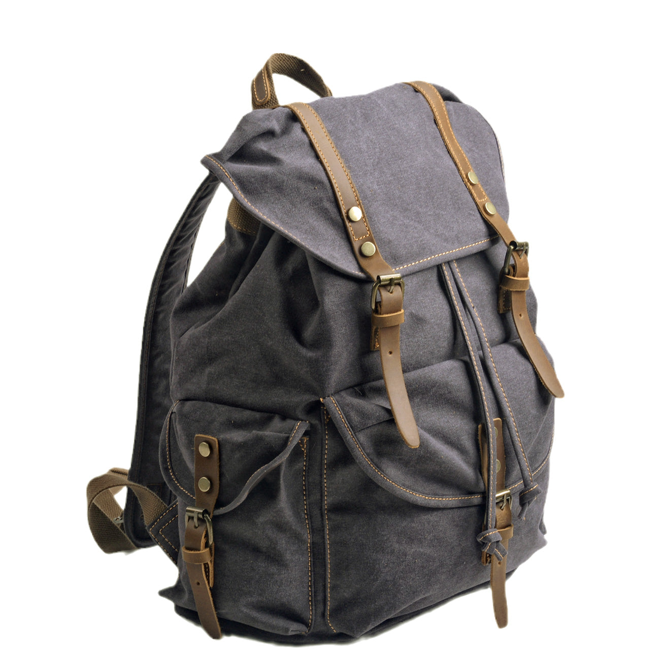 Vintage canvas rugzak – praktische heren & dames backpack met riemdetails