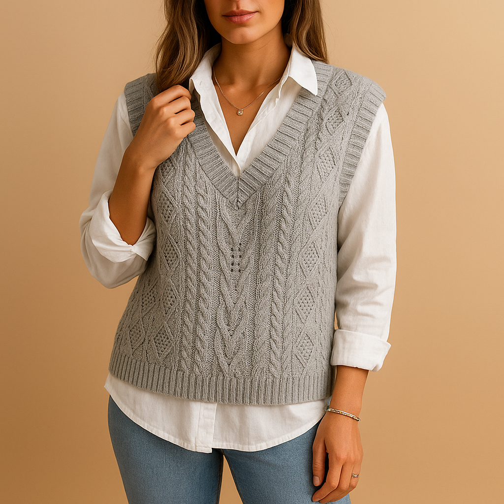Marit | Mouwloos Kabelgebreid V-hals Vest voor Dames – Elegant, Licht & Stijlvol