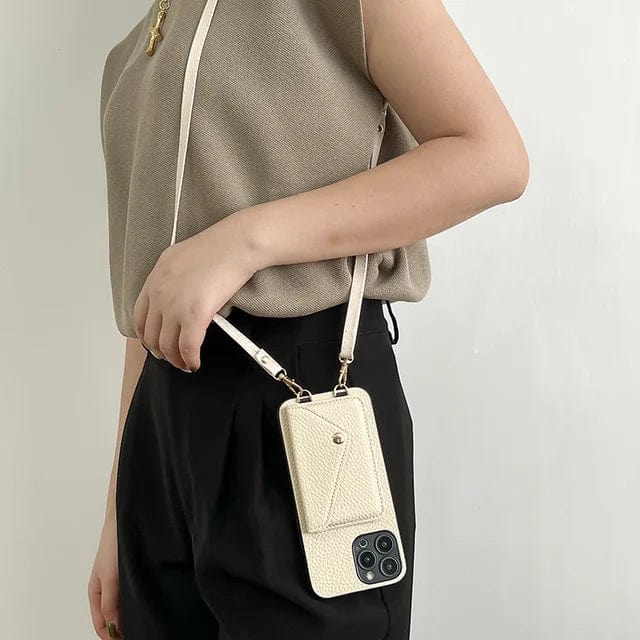 Leren crossbody telefoonhoesje dames – hoes met pasjeshouder en afneembare schouderriem
