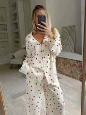 Lola dames pyjama set – katoenen hartjes slaapset zacht & ademend