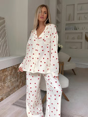 Lola dames pyjama set – katoenen hartjes slaapset zacht & ademend