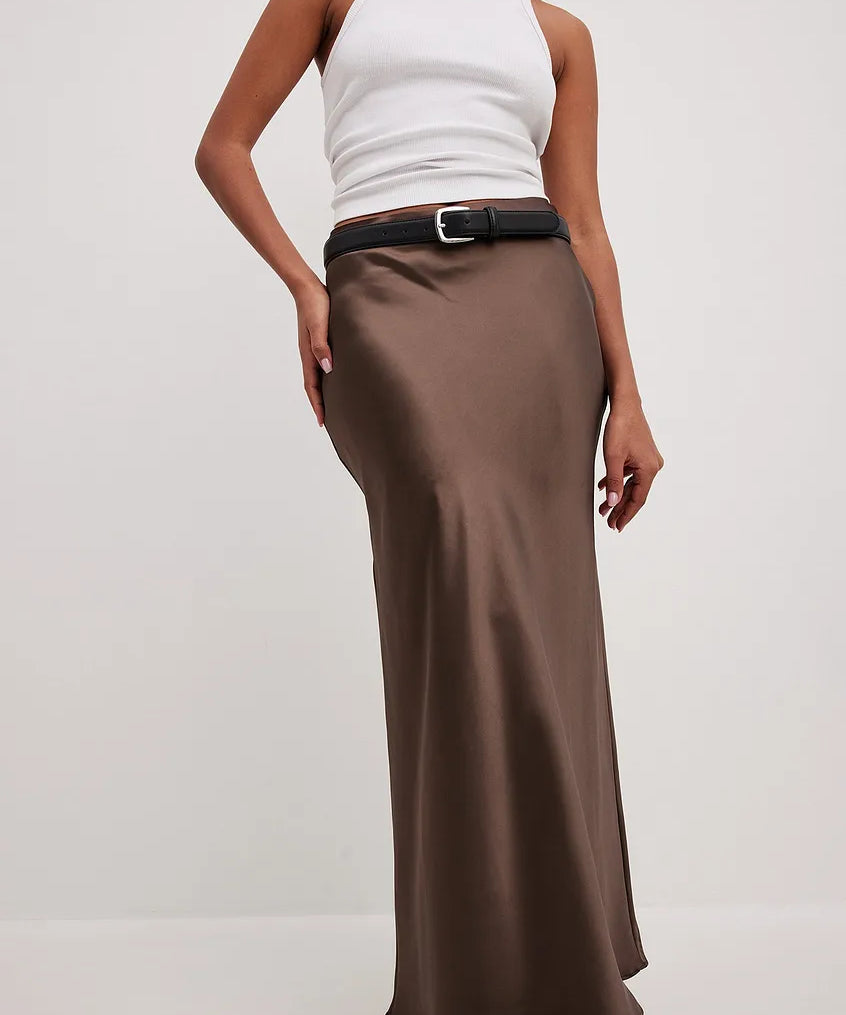 Satijnen Midi-Rok Dames – Elegante Rok met Hoge Taille en Glanzende Afwerking