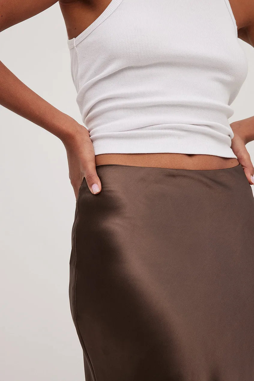 Satijnen Midi-Rok Dames – Elegante Rok met Hoge Taille en Glanzende Afwerking