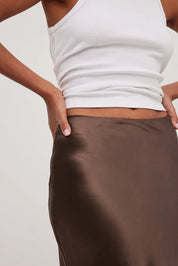 Satijnen Midi-Rok Dames – Elegante Rok met Hoge Taille en Glanzende Afwerking