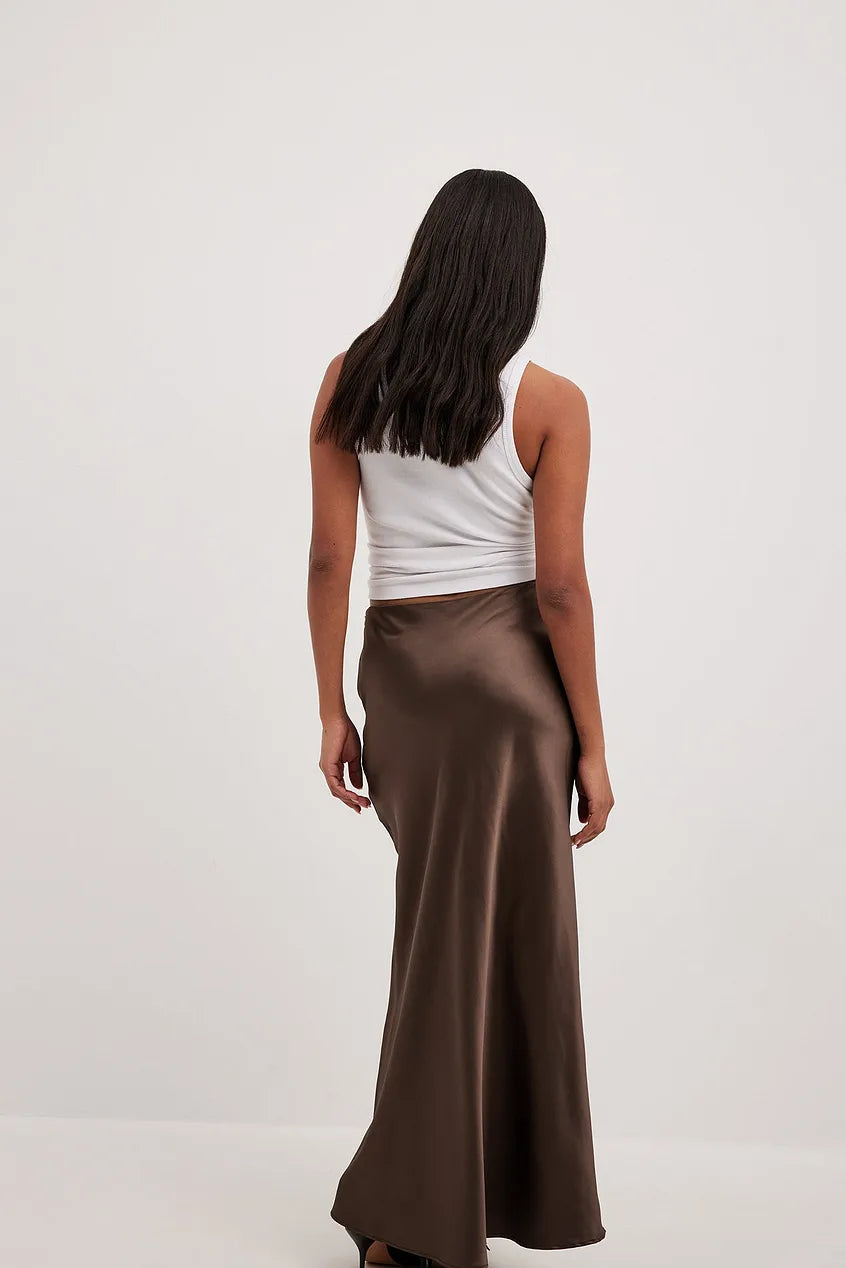 Satijnen Midi-Rok Dames – Elegante Rok met Hoge Taille en Glanzende Afwerking