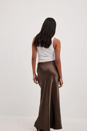 Satijnen Midi-Rok Dames – Elegante Rok met Hoge Taille en Glanzende Afwerking