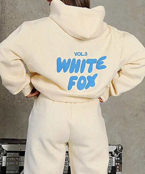 Noa dames trainingspak – wit luxe pak met hoodie en losse pasvorm