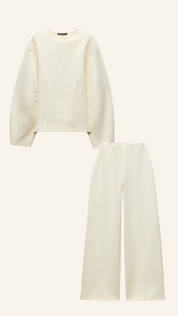 NORMA dames set – chique tweedelige outfit met oversized top & wijde broek