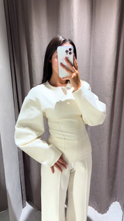 NORMA dames set – chique tweedelige outfit met oversized top & wijde broek