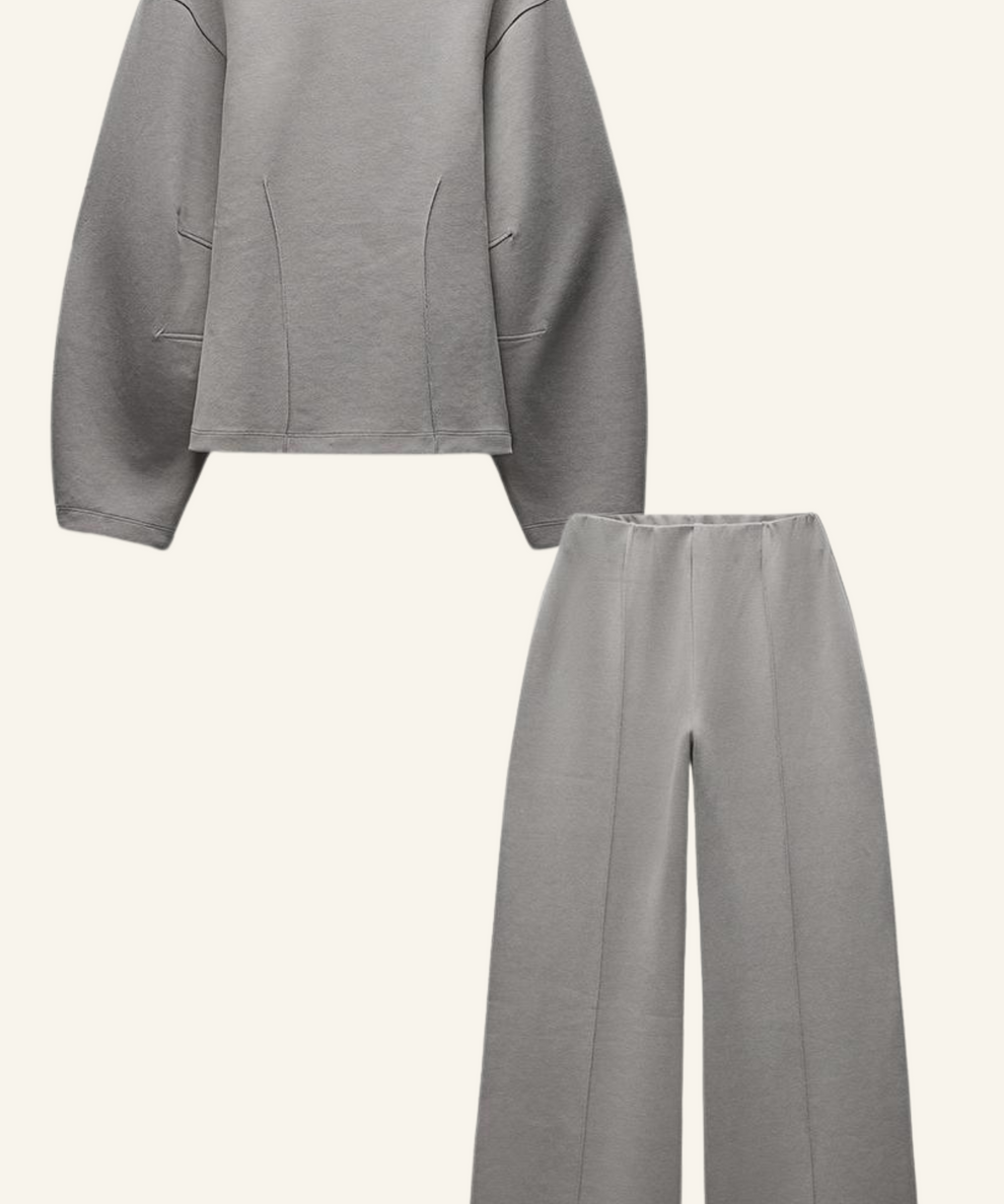 NORMA dames set – chique tweedelige outfit met oversized top & wijde broek