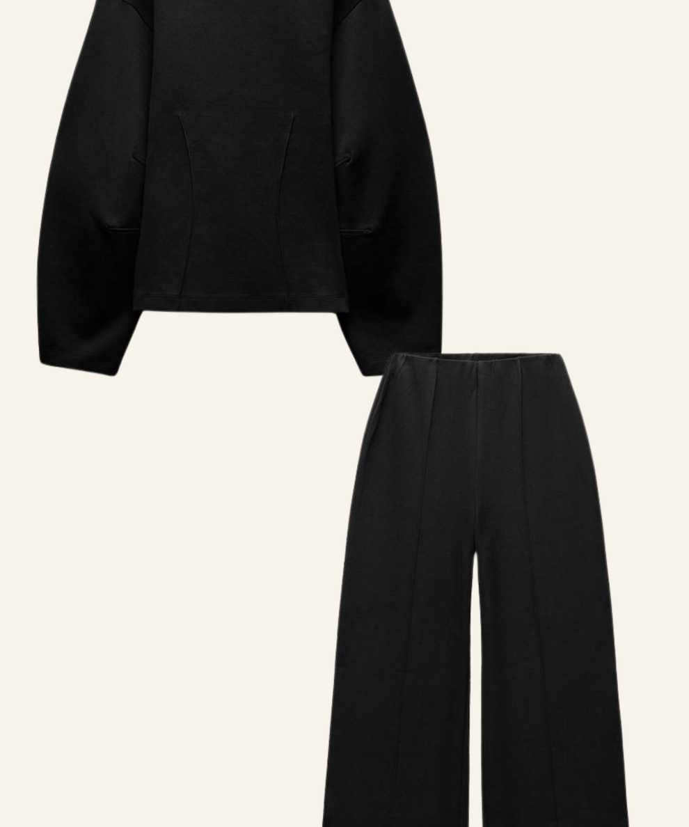 NORMA dames set – chique tweedelige outfit met oversized top & wijde broek