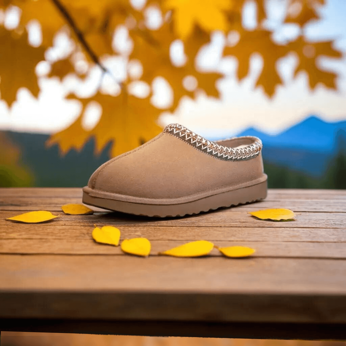 Tasman dames pantoffels – warme suède pantoffels met schapenwollen voering