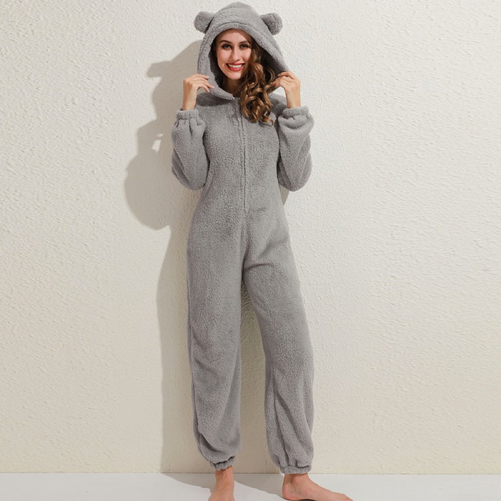 SnugglePaws fleece onesie dames | Superzachte onesie met berenoortjes | Warme loungewear