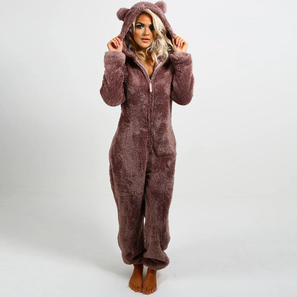 SnugglePaws fleece onesie dames | Superzachte onesie met berenoortjes | Warme loungewear
