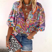 Dames Zomer Blouse met Print – Lichtgewicht Blouse met Knoopsluiting & Halflange Mouwen