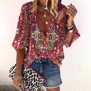 Dames Zomer Blouse met Print – Lichtgewicht Blouse met Knoopsluiting & Halflange Mouwen