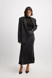 Satijnen Midi-Rok Dames – Elegante Rok met Hoge Taille en Glanzende Afwerking