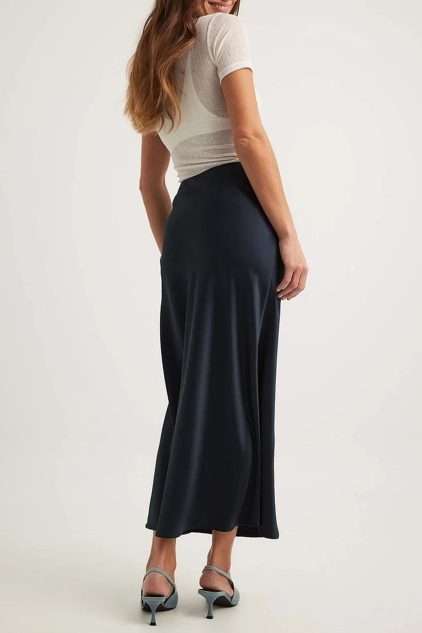 Satijnen midi-rok dames – Elegante hoge taille rok met glanzende afwerking