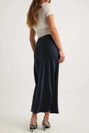 Satijnen midi-rok dames – Elegante hoge taille rok met glanzende afwerking