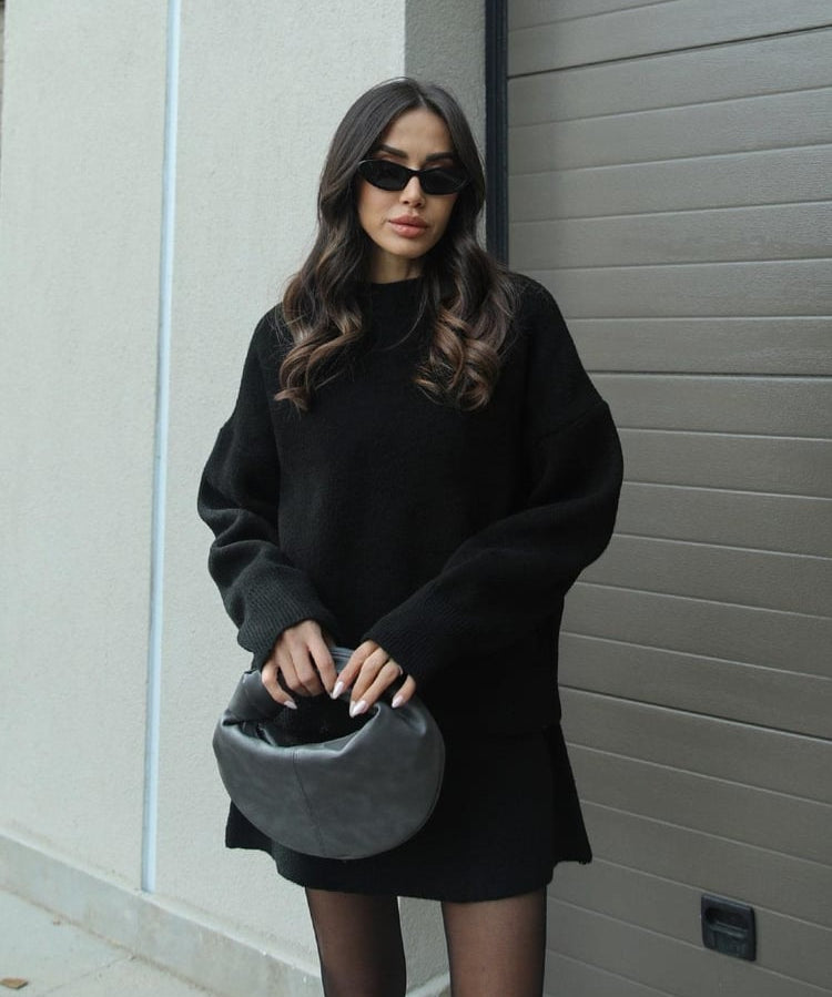 Herfst winter set dames – trui met bijpassende rok in bordeaux