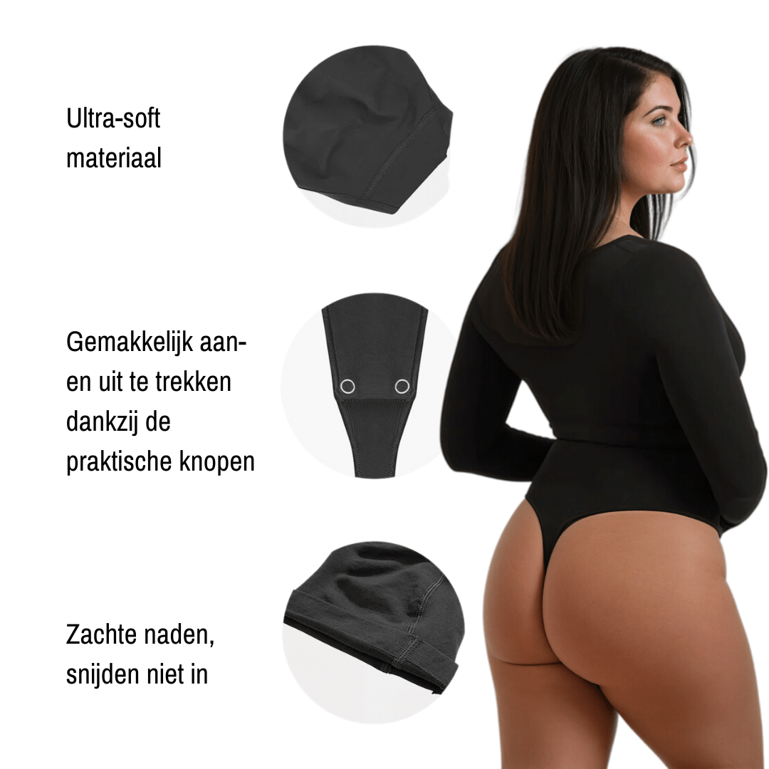 Snatching Shapewear Longsleeve Bodysuit String – Naadloze Corrigerende Body voor een Gladde Look