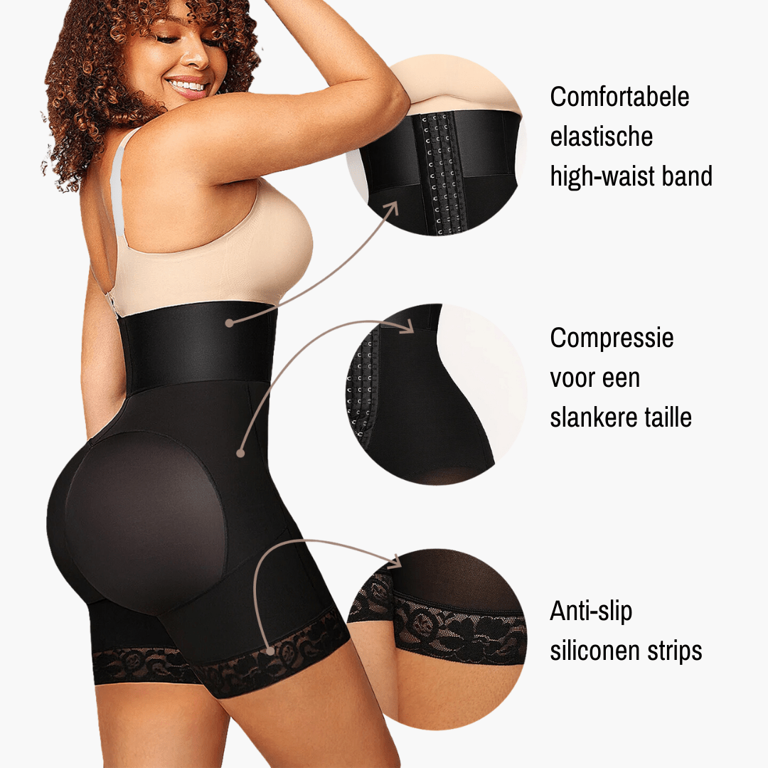 Hoog Getailleerde Bodyshaper Short – Verstelbare Compressie & Naadloze Shaping