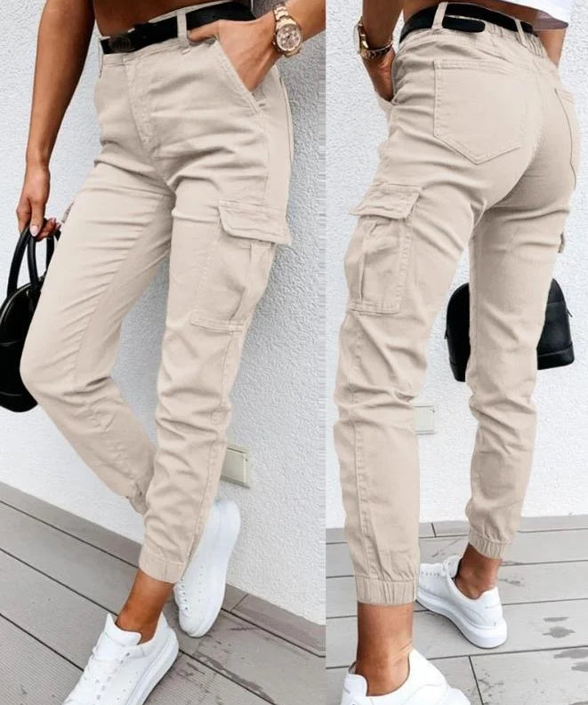 Sofie dames cargobroek – hoge taille broek met zijzakken en tapered fit