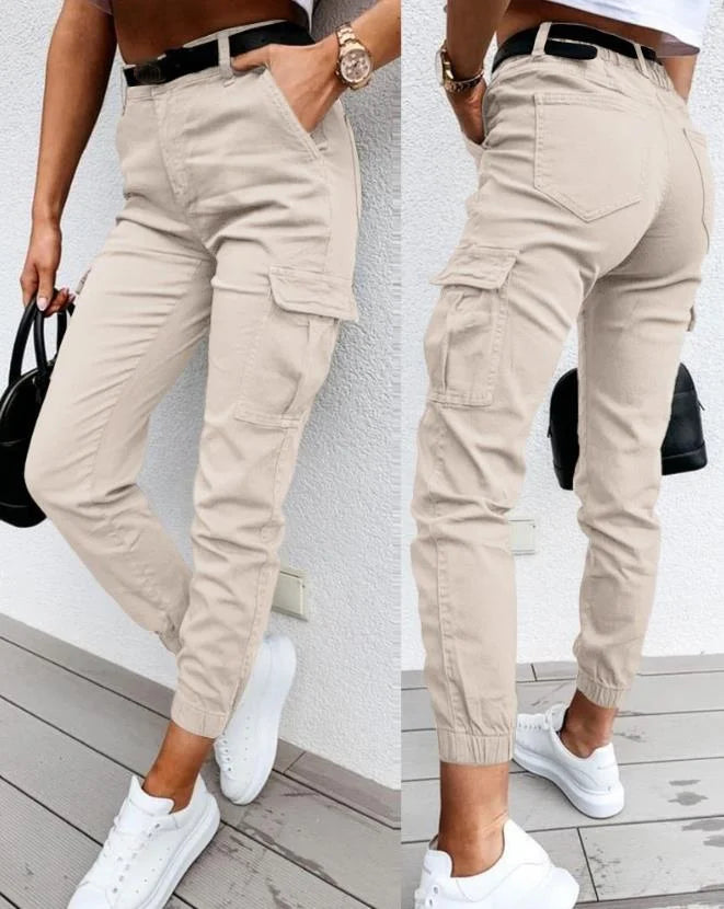 Sofie dames cargobroek – hoge taille broek met zijzakken en tapered fit
