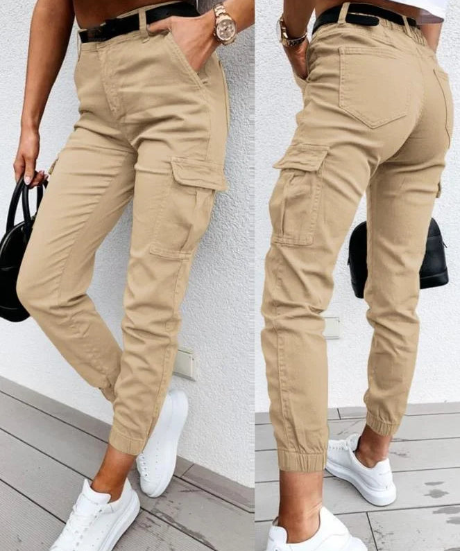 Sofie dames cargobroek – hoge taille broek met zijzakken en tapered fit